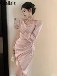 Party Dresses Ofallsis Engagement Birthday High End Light Luxury Dress 2024 Autumn Sweet Pink Beautiful Long Sleeve Female