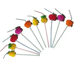 Party Decoration 10/50pcs/lot 24cm 3D Straw Multicolor Fruit Plastic Cocktail Drinking Hawaiian Drink Decor