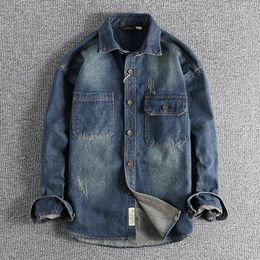 Men's Casual Shirts Heavy Washing To Do Old Vintage Denim Shirt Men Loose Trend Youth