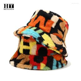 Berets Autumn Winter Women's Hats Colourful Numbers Creative Printing Faux Fur Fisherman Hat All-Match Fashion Outing