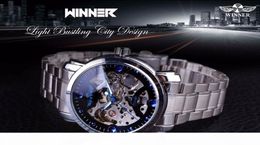 K Winner Blue Ocean Fashion Casual Designer Stainless Steel Men Skeleton Watch Mens Watches Top Brand Luxury Automatic Watch Clock2558610