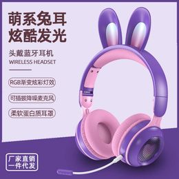 Rabbit Ear Bluetooth Earphones, Cute Girls and Children's Head Worn Wireless Luminous Noise Cancelling Esports Earphones