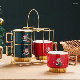 Mugs 4Pcs Personalised Santa Claus Coffee Tea Cup With Gift Box Cute Ceramic Water Mug Gold Handle Creative Porcelain Xtmas