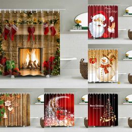 Shower Curtains Christmas Curtain Home Decor Fireplace Snowman Tree Waterproof Polyester Bathroom