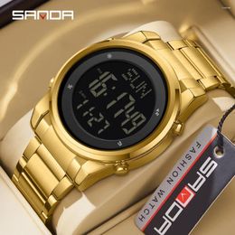 Wristwatches Sanda 6160 Fashion Stainless Steel Strap Digital Movement Trendy Outdoor Sports Mode Teenager Students Wrist Stop Watch