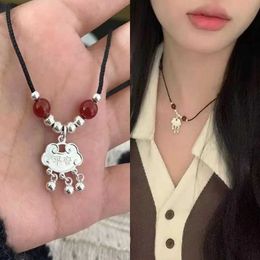 New Chinese style necklace ins student best friend safety lock ethnic style handmade woven long life lock bell pendant