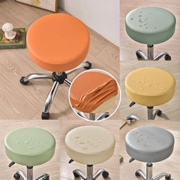 Chair Covers PU Circular Cover Waterproof Cushion Stool Elastic Dining Seat Case Solid Colour Thickened Slipcover Home Decor