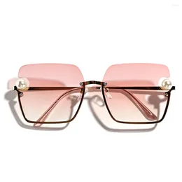 Sunglasses Pearl Decoration Women Korean Style Rimless Square Shape Glasses For Gradient Lens Female Sunglass