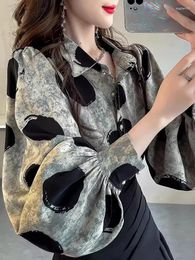 Women's Blouses Loose Lantern Sleeve Polka Dot Shirt Women Fashion Print Blouse 2024 Spring Tops