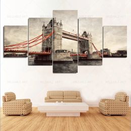 5 Piece Retro Tower Bridge Canvas Painting Vintage France City View Wall Pictures Landscape Posters for Living Room Decoration