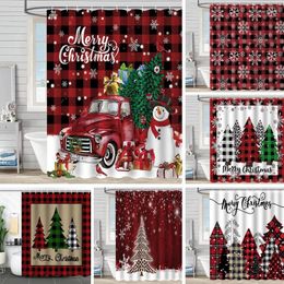 Shower Curtains Merry Christmas Red Printed For Bathroom Snow Santa Tree Waterproof Screen With 12 Hooks Decor