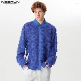 Men's Casual Shirts INCERUN Men Shirt Tassel Jacquard Lapel Long Sleeve Button Clothing Streetwear 2024 See Through Fashion Camisas S-5XL