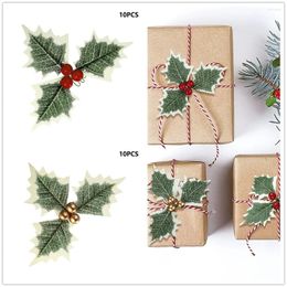 Decorative Flowers 10pcs Artificial Christmas Holly Berries Red/Gold 3-Leaves Handmade Door Wreath Flower Bouquet Decor Xmas Party Wedding