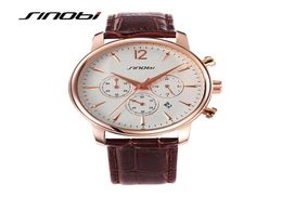 SINOBI Fashion Causal Mens Watches Top Brand Luxury Calendar Chronograph Leather Watchband Wrist Watch Business Montre Hommes2375115