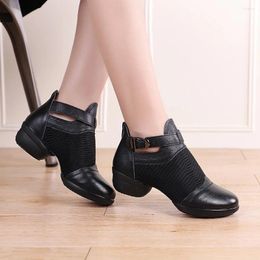 Dance Shoes Dancing 8011 First Layer Cowhide Women's Soft Bottom Increase Buckle Sailor Square Summer Net