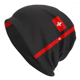 Berets Mask With Swiss Flag Face Men Women Thin Beanies Cycling Ski Cap Double Layer Fabric Bonnet Hat