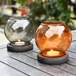 Candle Holders European Vintage Windproof Rround Holder Transparent Coloured Striped Glass Container Home Table Top Party Decorat