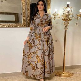 Designer Women's Casual Dresses Fashion French Elegant for Women Summer Retro Print Muslim Dubai Abaya Lapel Single-breasted Long Sleeve Shirt Dress II27527