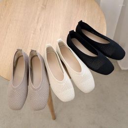 Casual Shoes 2024Spring Summer Ballet Flats Women Knit Fabric Stretchy Square Toe Flat Heel Boat