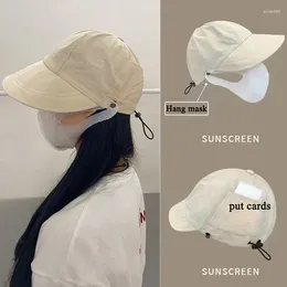 Wide Brim Hats 2024 Face Mask Hook Design Women's Visor High Empty Top Baseball Caps UV Protection Quick Drying Fisherman Hat