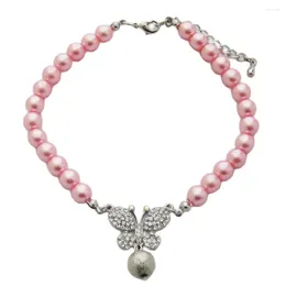 Dog Apparel Cat Pearls Necklace Collar With Rhinestones Butterfly Charm Pet Puppy Jewellery