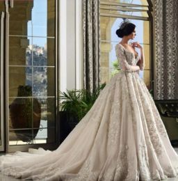 Dresses Gorgeous Long Sleeves Wedding Dresses Sheer Backless Sexy Tulle And Lace Wedding Dress Count Train Custom made Bridal Gowns 3D App