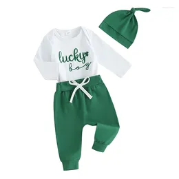 Clothing Sets Baby Boys Pants Set Long Sleeve Crew Neck Letters Print Romper With And Hat Fall Outfit