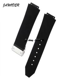 JAWODER Watch Bands 28mm X 19mm Men Stainless Steel Silver Deployment Clasp Black Diving Silicone Rubber Strap Accessories for HUB3427721