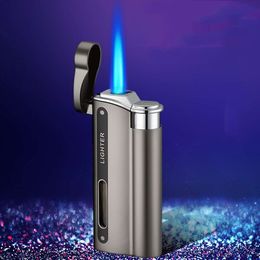 Windproof Metal Straight Flush Blue Flame Turbo Torch Without Gas Lighter Transparent Without Gas Window Cycle Iatable Portable Man's Gift