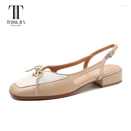 Dress Shoes TULING JUN 2024 Spring Summer Concise Woman Mixed Color Square Head Back Empty Retro Low Heels Pupms For Female T-F-347