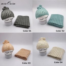 Blankets 4sets/lot Slub Yarn Handcrochet Alike Knitted Stretchable Solid Color Pointelle Baby Wrap And Hat Born Po Scarf With Hap