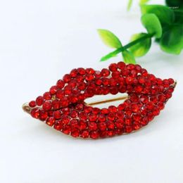 Brooches 2024 Red Colour Rhinestone Lips For Women Fashion Sexy Mouth Brooch Pin Shining Jewellery Gift