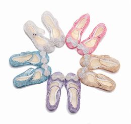 Kids Sandals Girls Bow Princess Shoes Summer bling beach Children's crystal jelly PVC Sandal Youth Toddler Foothold Pink White Black Non-Bran Sof e4Ks#