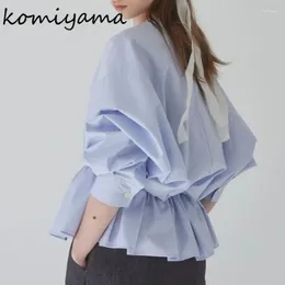 Women's Blouses Ruched Hem Shirts & Long Sleeve Blusas Japanese Tunic Camisas Elegant Ropa Mujer 2024 Spring Office Lady Tops