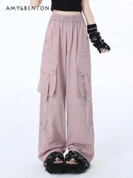 Women's Pants Y2K Gothic Chain High Waist Slim Cargo Women Spring Sweet Cute Girl Sweatpants Preppy Style Casual Students