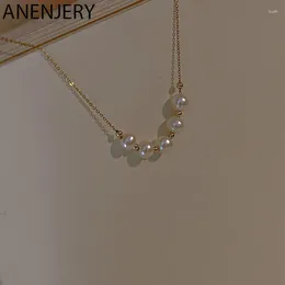 Pendant Necklaces ANENJERY Silver Colour Pearl Beads Necklace Female Light Luxury Golden Clavicle Chain Wholesale