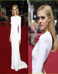 Simple Designs White Corset Formal Evening Dresses Sexy Backless Sweep train Red Carpet Celebrity Gowns Elegant Long Sleeve Holida9723188