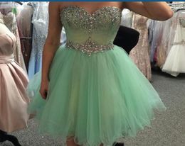 Real Pos Mint Green Short Prom Homecoming Dresses 2019 Beads Crystal Sweetheart Mini Tulle 8th Grade Graduation Party Gown7193976