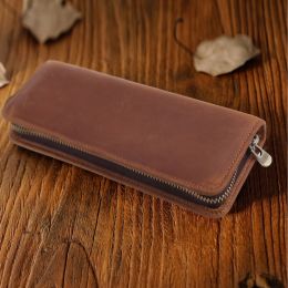 Cases Exquisite Leather Pen Case Portable Pencil Bag Multiple Elastic Pen Slots Zippered Pen Pouch for Women Men Birthday Gift