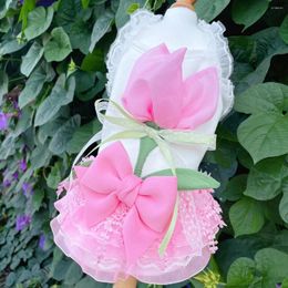 Dog Apparel Pink Tulip Flower Decor Pet Clothes Fashion Handmade Lace Princess Dress For Small Medium Chihuahua Puppy Dog's Clothing