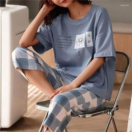Home Clothing Two-piece Pyjamas Sleepwear Cartoon Summer Women Pants 2024 Soft Set Sleeve Wear Shirt Sweet Long Suit Short