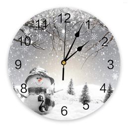 Wall Clocks Christmas Winter Snowman Snowflakes Grey Silent Living Room Decoration Round Clock Home Bedroom Decor