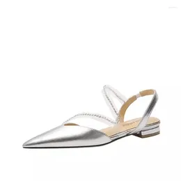 Sandals Summer Transparent Diamond Pointed Low Heel Flat Bottom Everyday Versatile Dress Large And Small Women's Shoes