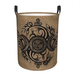 Laundry Bags Triple Moon With Triskelion Basket Collapsible Pentagram Pagan Wiccan Clothing Hamper Toys Organizer Storage Bins