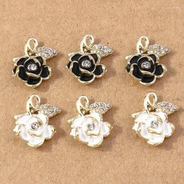 Charms 4pcs 16 18mm Delicate Enamel Crystal Rose Flower Pendants For Jewellery Making DIY Earrings Necklace Accessories Supplies