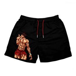 Japanese Anime Baki Shorts Haman Print Male Streetwear Beach Short Pants Casual Loose Men Elastic Waist Gym Plus Size 240402