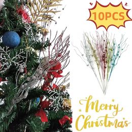 Decorative Flowers 10PCS Christmas Tree Decor Artificial Flower Gold Powder Berry Bunch Glitter Twigs DIY Wreath Craft Home Party Ornament