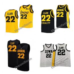 New NCAA Iowa Hawkeyes Basketball 22 Caitlin Clark College Size Adult White Yellow Round Collor