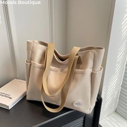 Lightweight Canvas Shoulder Bags For Women Latest Trends Ladies Handbags Multi Pockets Pure Color Travelling Shopper 240322
