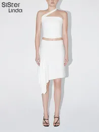 Work Dresses Women's Short Skirt Set Features A White Knee Length Paired With Sleeveless Top Woven In Casual Style Woman